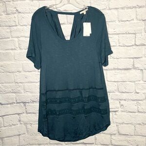 Pleione Deep Teal Blouse with Lace Accents